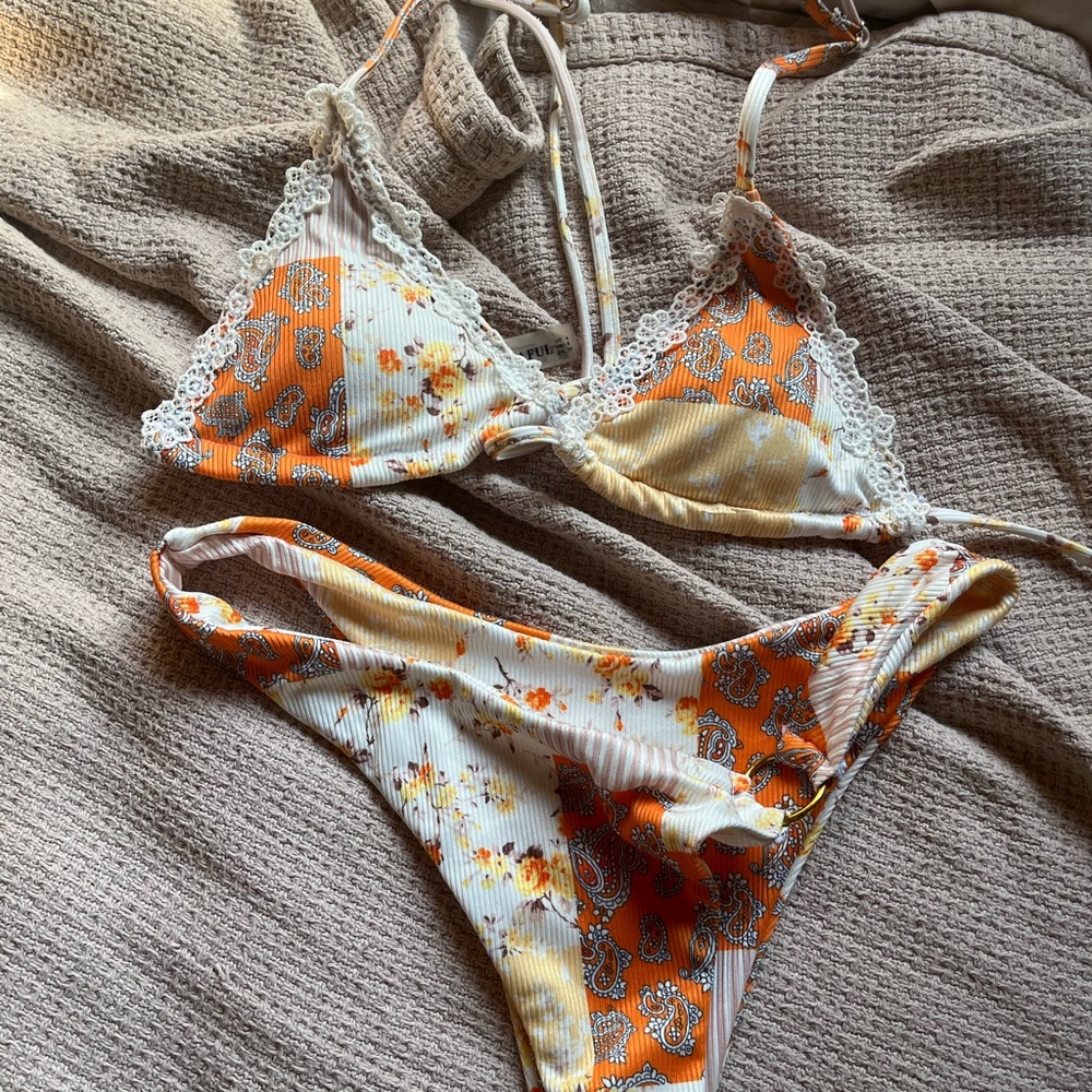 Zaful Orange & Cream Paisley and Floral Bikini